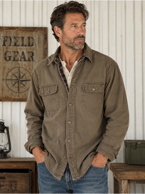 Field Gear Other - Field Gear Classic Khaki Green Fleece Plaid Lined Button-Down Shirt Jacket Large